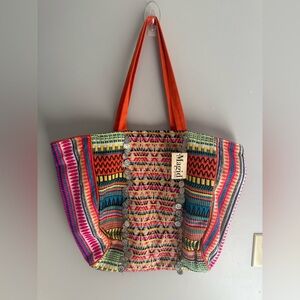 Magid Knit Colorful Bangles Double Handel Button Clasp Tote Purse Bad New Boho